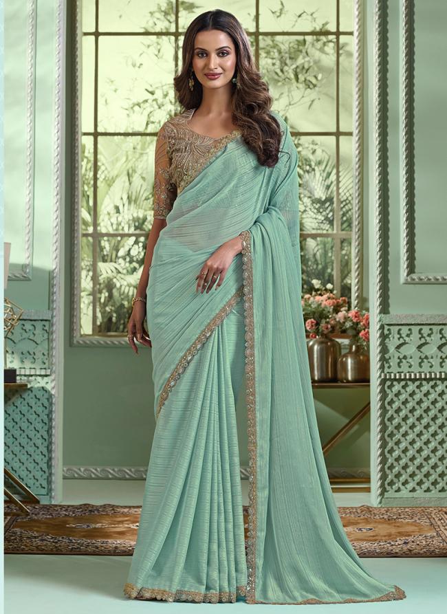 Silk Sky Blue Party Wear Embroidery Work Saree